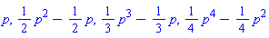 p, (1/2)*p^2-(1/2)*p, (1/3)*p^3-(1/3)*p, (1/4)*p^4-(1/4)*p^2