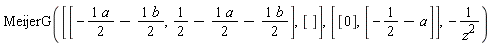 MeijerG([[-(1/2)*a-(1/2)*b, 1/2-(1/2)*a-(1/2)*b], []], [[0], [-1/2-a]], -1/z^2)