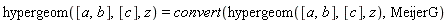 hypergeom([a, b], [c], z) = convert(hypergeom([a, b], [c], z), MeijerG)