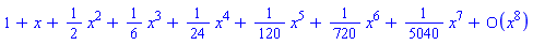series(1+x+(1/2)*x^2+(1/6)*x^3+(1/24)*x^4+(1/120)*x^5+(1/720)*x^6+(1/5040)*x^7+O(x^8),x,8)