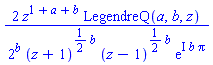 2*z^(1+a+b)*LegendreQ(a, b, z)/(2^b*(z+1)^((1/2)*b)*(z-1)^((1/2)*b)*exp(I*b*Pi))