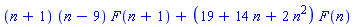 (n+1)*(n-9)*F(n+1)+(19+14*n+2*n^2)*F(n)