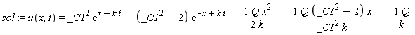 sol := u(x, t) = _C1^2*exp(x+k*t)-(_C1^2-2)*exp(-x+k*t)-Q*x^2/(2*k)+Q*(_C1^2-2)*x/(_C1^2*k)-Q/k