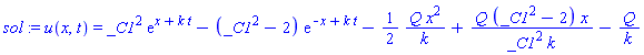 sol := u(x, t) = _C1^2*exp(x+k*t)-(_C1^2-2)*exp(-x+k*t)-(1/2)*Q*x^2/k+Q*(_C1^2-2)*x/(_C1^2*k)-Q/k