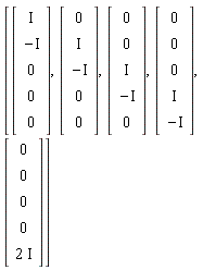 [Vector(5, {(1) = I, (2) = -I, (3) = 0, (4) = 0, (5) = 0}), Vector(5, {(1) = 0, (2) = I, (3) = -I, (4) = 0, (5) = 0}), Vector(5, {(1) = 0, (2) = 0, (3) = I, (4) = -I, (5) = 0}), Vector(5, {(1) = 0, (2) = 0, (3) = 0, (4) = I, (5) = -I}), Vector(5, {(1) = 0, (2) = 0, (3) = 0, (4) = 0, (5) = 2*I})]