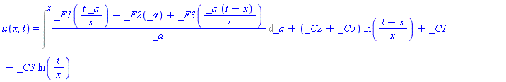 u(x, t) = Int((_F1(t*_a/x)+_F2(_a)+_F3(_a*(t-x)/x))/_a, _a = `` .. x)+(_C2+_C3)*ln((t-x)/x)+_C1-_C3*ln(t/x)