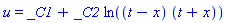u = _C1+_C2*ln((t-x)*(t+x))