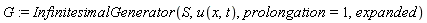 G := InfinitesimalGenerator(S, u(x, t), prolongation = 1, expanded)