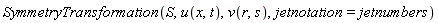 SymmetryTransformation(S, u(x, t), v(r, s), jetnotation = jetnumbers)