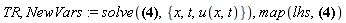 TR, NewVars := solve({r = x*exp(_epsilon), s = _epsilon+t, v(r, s) = u(x, t)*exp(_epsilon)}, {t, x, u(x, t)}), map(lhs, {r = x*exp(_epsilon), s = _epsilon+t, v(r, s) = u(x, t)*exp(_epsilon)})