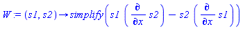 W := proc (s1, s2) options operator, arrow; simplify(s1*(diff(s2, x))-s2*(diff(s1, x))) end proc