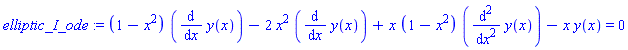elliptic_I_ode := (1-x^2)*(diff(y(x), x))-2*x^2*(diff(y(x), x))+x*(1-x^2)*(diff(y(x), `$`(x, 2)))-x*y(x) = 0