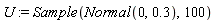 U := Sample(Normal(0, .3), 100)