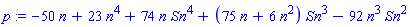 p := -50*n+23*n^4+74*n*Sn^4+(75*n+6*n^2)*Sn^3-92*n^3*Sn^2