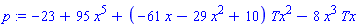 p := -23+95*x^5+(-61*x-29*x^2+10)*Tx^2-8*x^3*Tx