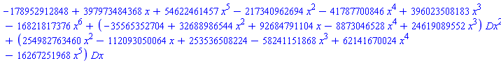 -178952912848+397973484368*x+54622461457*x^5-217340962694*x^2-41787700846*x^4+396023508183*x^3-16821817376*x^6+(-35565352704+32688986544*x^2+92684791104*x-8873046528*x^4+24619089552*x^3)*Dx^2+(254982763460*x^2-112093050064*x+253536508224-58241151868*x^3+62141670024*x^4-16267251968*x^5)*Dx