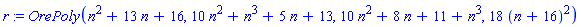 r := OrePoly(n^2+13*n+16, 10*n^2+n^3+5*n+13, 10*n^2+8*n+11+n^3, 18*(n+16)^2)