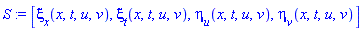 S := [xi[x](x, t, u, v), xi[t](x, t, u, v), eta[u](x, t, u, v), eta[v](x, t, u, v)]