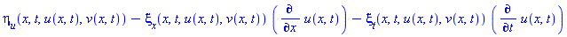 eta[u](x, t, u(x, t), v(x, t))-xi[x](x, t, u(x, t), v(x, t))*(diff(u(x, t), x))-xi[t](x, t, u(x, t), v(x, t))*(diff(u(x, t), t))