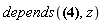 depends(series(sin(z), z, 4) = series(z-(1/6)*z^3+O(z^5),z,5), z)
