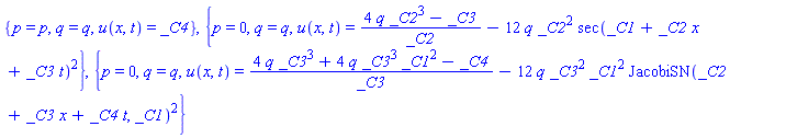 {p = p, q = q, u(x, t) = _C4}, {p = 0, q = q, u(x, t) = (4*q*_C2^3-_C3)/_C2-12*q*_C2^2*sec(_C1+_C2*x+_C3*t)^2}, {p = 0, q = q, u(x, t) = (4*q*_C3^3+4*q*_C3^3*_C1^2-_C4)/_C3-12*q*_C3^2*_C1^2*JacobiSN(_C2+_C3*x+_C4*t, _C1)^2}