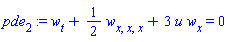 pde[2] := w[t]+(1/2)*w[x, x, x]+3*u*w[x] = 0