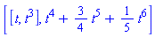 [[t, t^3], t^4+(3/4)*t^5+(1/5)*t^6]