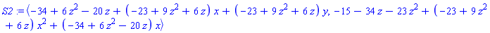 POLYNOMIALIDEAL(-34+6*z^2-20*z+(-23+9*z^2+6*z)*x+(-23+9*z^2+6*z)*y, -15-34*z-23*z^2+(-23+9*z^2+6*z)*x^2+(-34+6*z^2-20*z)*x, variables = {x, y}, characteristic = 0, known_groebner_bases = (table( [( tdeg(y, x) ) = [[-23+9*z^2+6*z, y, -34+6*z^2-20*z+(-23+9*z^2+6*z)*x+(-23+9*z^2+6*z)*y], [-23+9*z^2+6*z, x^2, -15-34*z-23*z^2+(-23+9*z^2+6*z)*x^2+(-34+6*z^2-20*z)*x]] ] )))