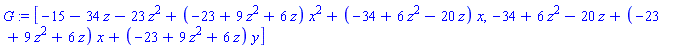 [-15-34*z-23*z^2+(-23+9*z^2+6*z)*x^2+(-34+6*z^2-20*z)*x, -34+6*z^2-20*z+(-23+9*z^2+6*z)*x+(-23+9*z^2+6*z)*y]