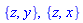 {z, y}, {z, x}