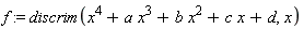 f := discrim(x^4+a*x^3+b*x^2+c*x+d, x)