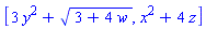 [3*y^2+(3+4*w)^(1/2), x^2+4*z]