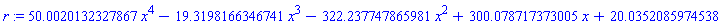 r := 50.0020132327867*x^4-19.3198166346741*x^3-322.237747865981*x^2+300.078717373005*x+20.0352085974538