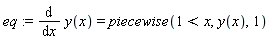 eq := diff(y(x), x) = piecewise(1 < x, y(x), 1)