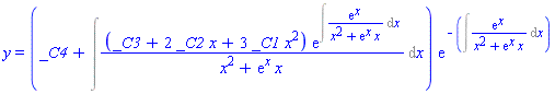 y = (_C4+Int((_C3+2*_C2*x+3*_C1*x^2)*exp(Int(exp(x)/(x^2+exp(x)*x), x))/(x^2+exp(x)*x), x))*exp(-(Int(exp(x)/(x^2+exp(x)*x), x)))