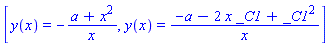 [y(x) = -(a+x^2)/x, y(x) = (-a-2*x*_C1+_C1^2)/x]