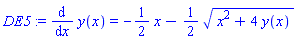 diff(y(x), x) = -(1/2)*x-(1/2)*(x^2+4*y(x))^(1/2)