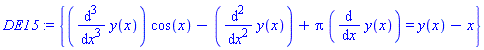 {(diff(diff(diff(y(x), x), x), x))*cos(x)-(diff(diff(y(x), x), x))+Pi*(diff(y(x), x)) = y(x)-x}