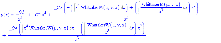 y(x) = _C1/x^3+_C2*x^4+_C3*(-(Int(x^4*WhittakerM(mu, nu, x), x))+(Int(WhittakerM(mu, nu, x)/x^3, x))*x^7)/x^3+_C4*(Int(x^4*WhittakerW(mu, nu, x), x)-(Int(WhittakerW(mu, nu, x)/x^3, x))*x^7)/x^3