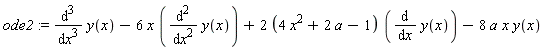 ode2 := diff(y(x), x, x, x)-6*x*(diff(y(x), x, x))+(2*(4*x^2+2*a-1))*(diff(y(x), x))-8*a*x*y(x)
