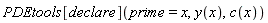 PDEtools[declare](prime = x, y(x), c(x))