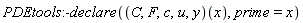 PDEtools:-declare((C, F, c, u, y)(x), prime = x)