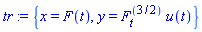 tr := {x = F(t), y = F[t]^(3/2)*u(t)}