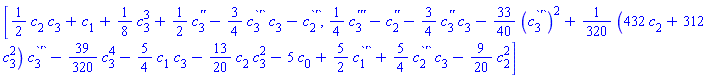 [(1/2)*c[2]*c[3]+c[1]+(1/8)*c[3]^3+(1/2)*c[3]^`''`-(3/4)*c[3]^`'`*c[3]-c[2]^`'`, (1/4)*c[3]^`'''`-c[2]^`''`-(3/4)*c[3]^`''`*c[3]-(33/40)*(c[3]^`'`)^2+(1/320)*(432*c[2]+312*c[3]^2)*c[3]^`'`-(39/320)*c[3]^4-(5/4)*c[1]*c[3]-(13/20)*c[2]*c[3]^2-5*c[0]+(5/2)*c[1]^`'`+(5/4)*c[2]^`'`*c[3]-(9/20)*c[2]^2]
