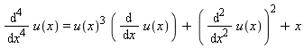 diff(u(x), x, x, x, x) = u(x)^3*(diff(u(x), x))+(diff(u(x), x, x))^2+x