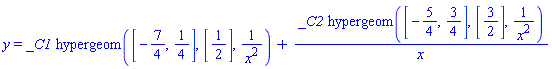 y = _C1*hypergeom([-7/4, 1/4], [1/2], 1/x^2)+_C2*hypergeom([-5/4, 3/4], [3/2], 1/x^2)/x