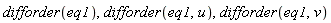difforder(eq1), difforder(eq1, u), difforder(eq1, v)
