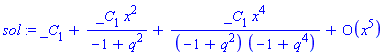 sol := _C[1]+_C[1]*x^2/(-1+q^2)+_C[1]*x^4/((-1+q^2)*(-1+q^4))+O(x^5)