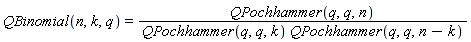 QBinomial(n, k, q) = QPochhammer(q, q, n)/(QPochhammer(q, q, k)*QPochhammer(q, q, n-k))