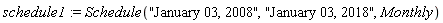 schedule1 := Schedule("January 03, 2008", "January 03, 2018", Monthly)